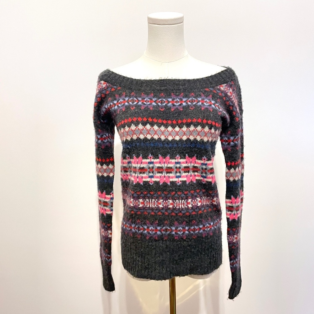 American Eagle Fair Isle Wool Blend Knit Sweater XS Fitted Retro Cozy Y2K Nordic